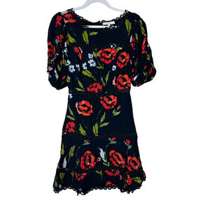 Olivaceous Black Red Floral Tiered Mini Dress NWT Size Medium